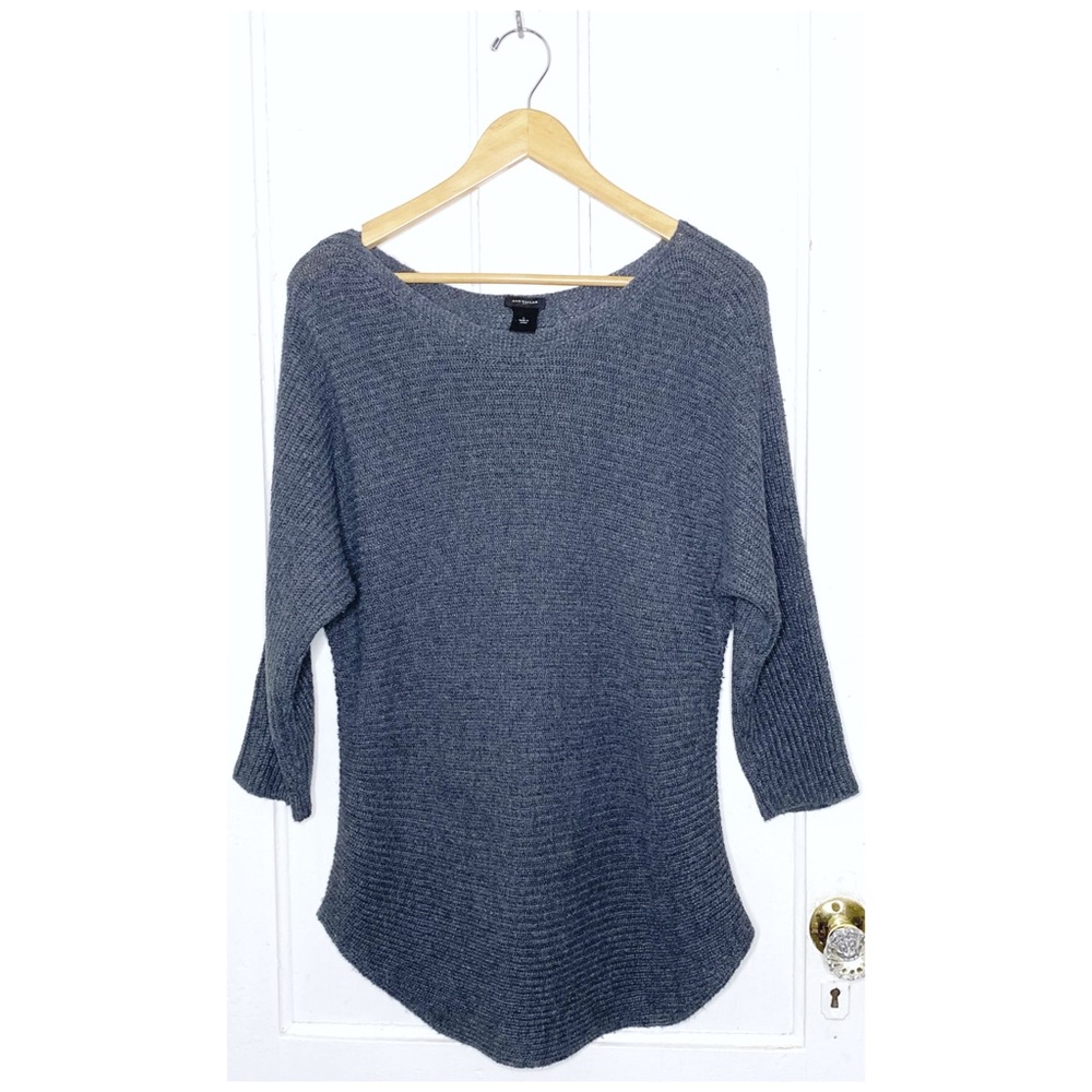 VINTAGE : Ann Taylor : size : L : dark grey scoop neck knit tunic sweater top